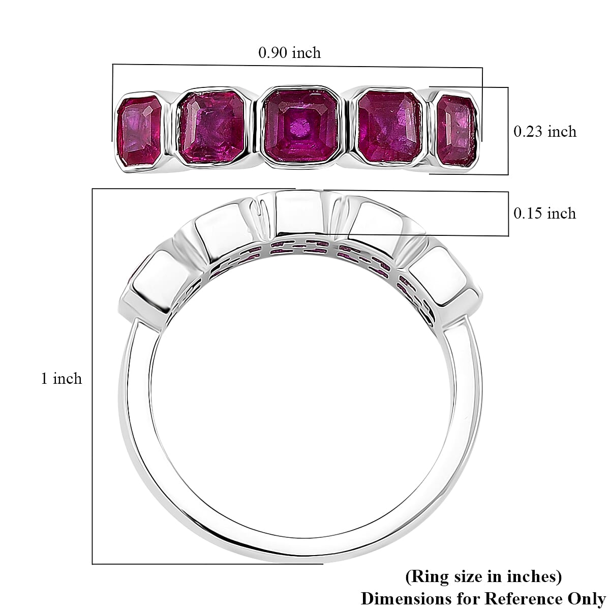 Niassa Ruby (FF) 2.60 ctw 5 Stone Ring in Rhodium Over Sterling Silver (Size 8.0) image number 4