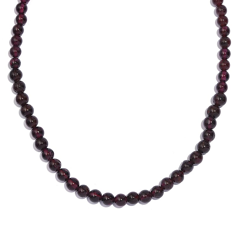 Orissa Rhodolite Garnet Beaded 97.50 ctw Necklace 20 Inches in Stainless Steel