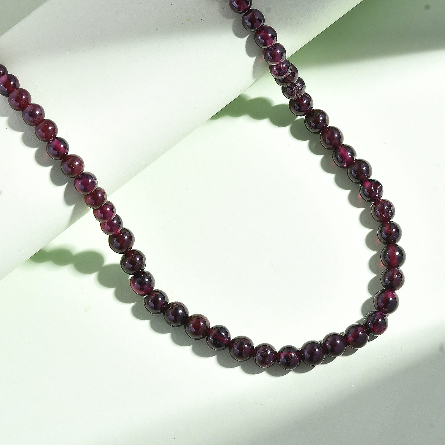 Orissa Rhodolite Garnet Beaded 97.50 ctw Necklace 20 Inches in Stainless Steel