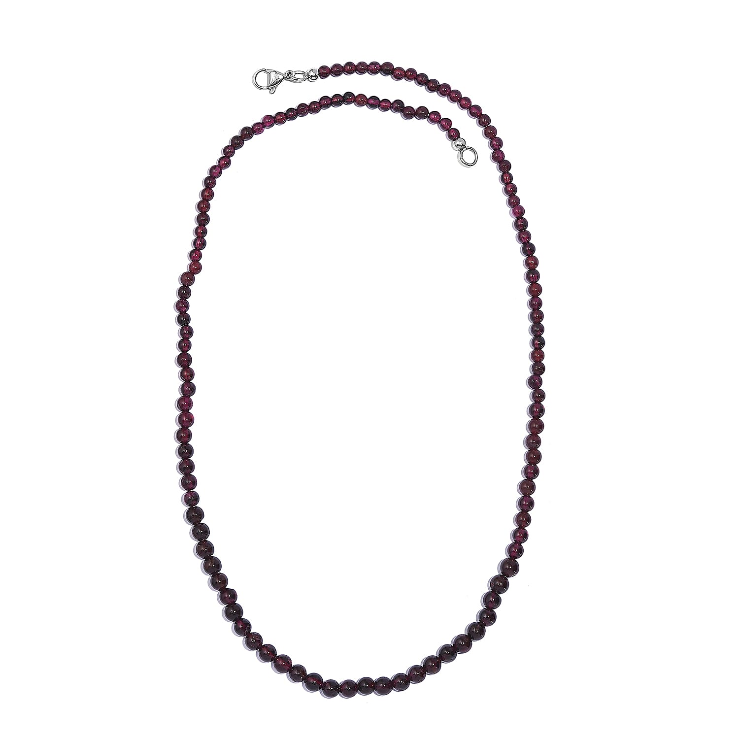Orissa Rhodolite Garnet Beaded 97.50 ctw Necklace 20 Inches in Stainless Steel