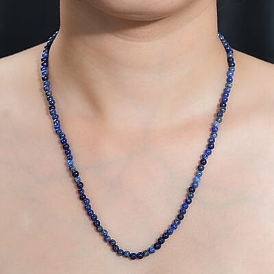 Lapis Lazuli Beaded 78.00 ctw Necklace 20 Inches in Stainless Steel 