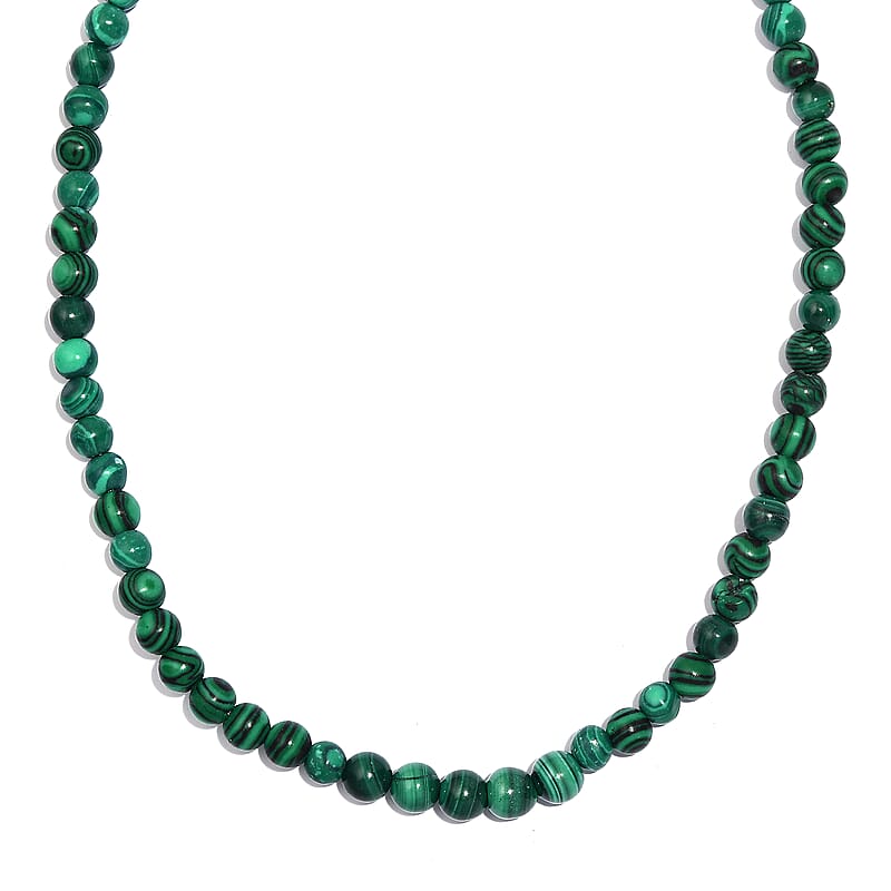 African Malachite 50.00 ctw Necklace 20 Inches in Stainless Steel