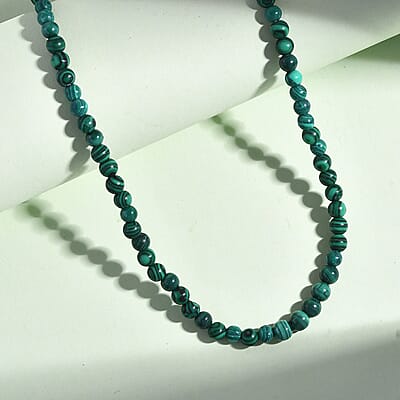 African Malachite 50.00 ctw Necklace 20 Inches in Stainless Steel