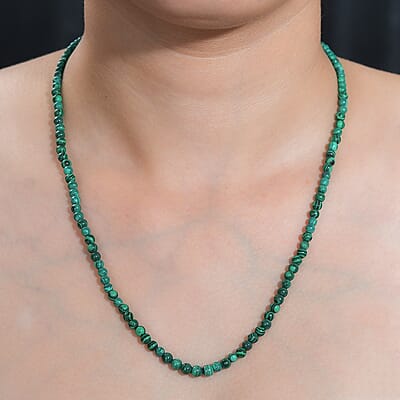 African Malachite 50.00 ctw Necklace 20 Inches in Stainless Steel