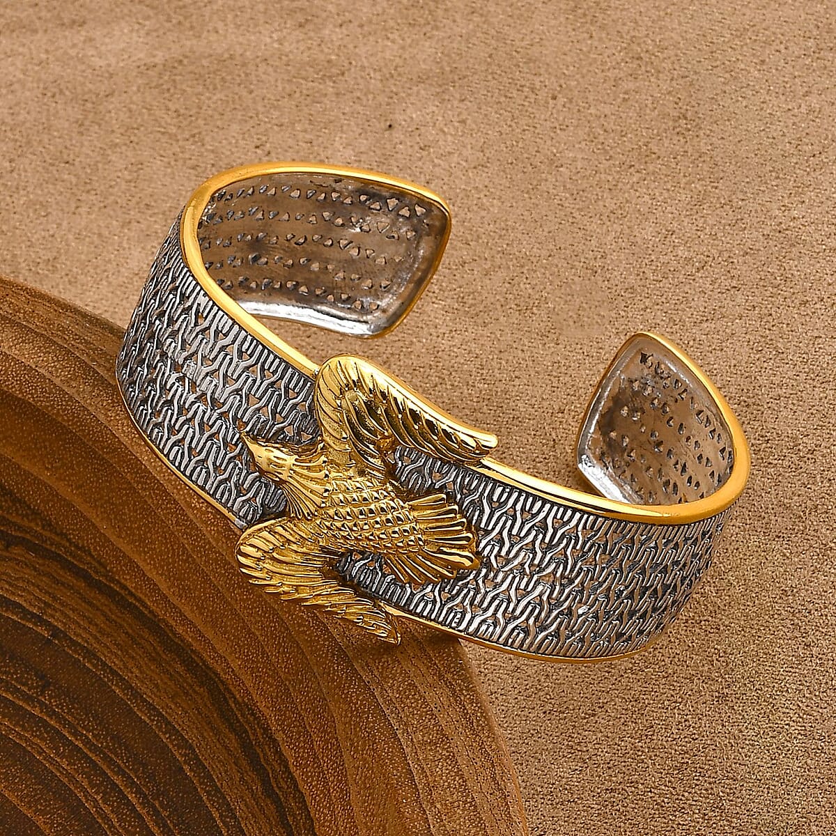 Doorbuster D'Joy Bali Legacy Tulang Naga Eagle Cuff Bracelet in 22K Vermeil YG Over and Sterling Silver (7.25 In) 27.80 Grams image number 1