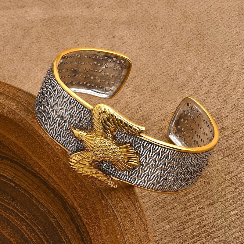 D'Joy Bali Legacy Tulang Naga Eagle Cuff Bracelet in 22K Vermeil YG Over and Sterling Silver (7.25 In) 27.80 Grams