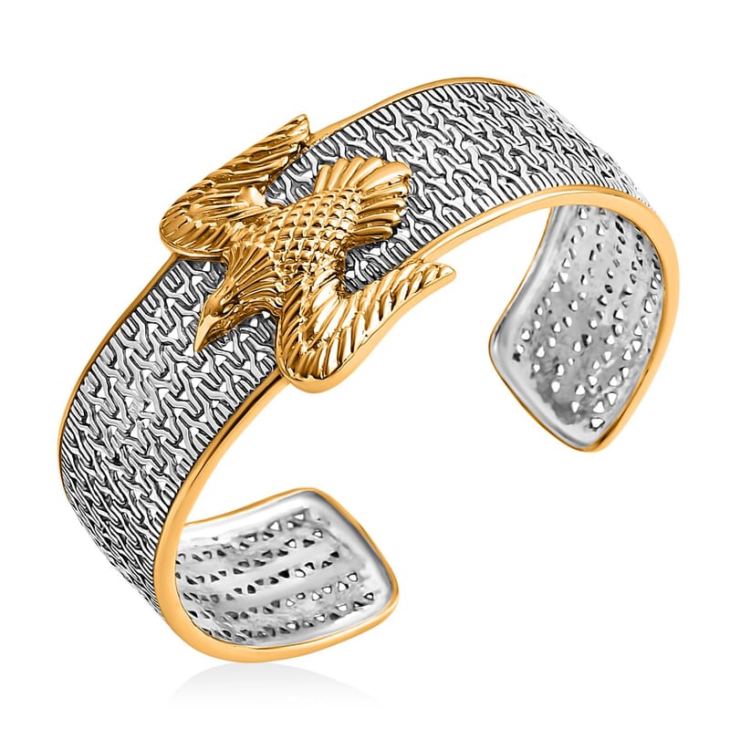 D'Joy Bali Legacy Tulang Naga Eagle Cuff Bracelet in 22K Vermeil YG Over and Sterling Silver (7.25 In) 27.80 Grams