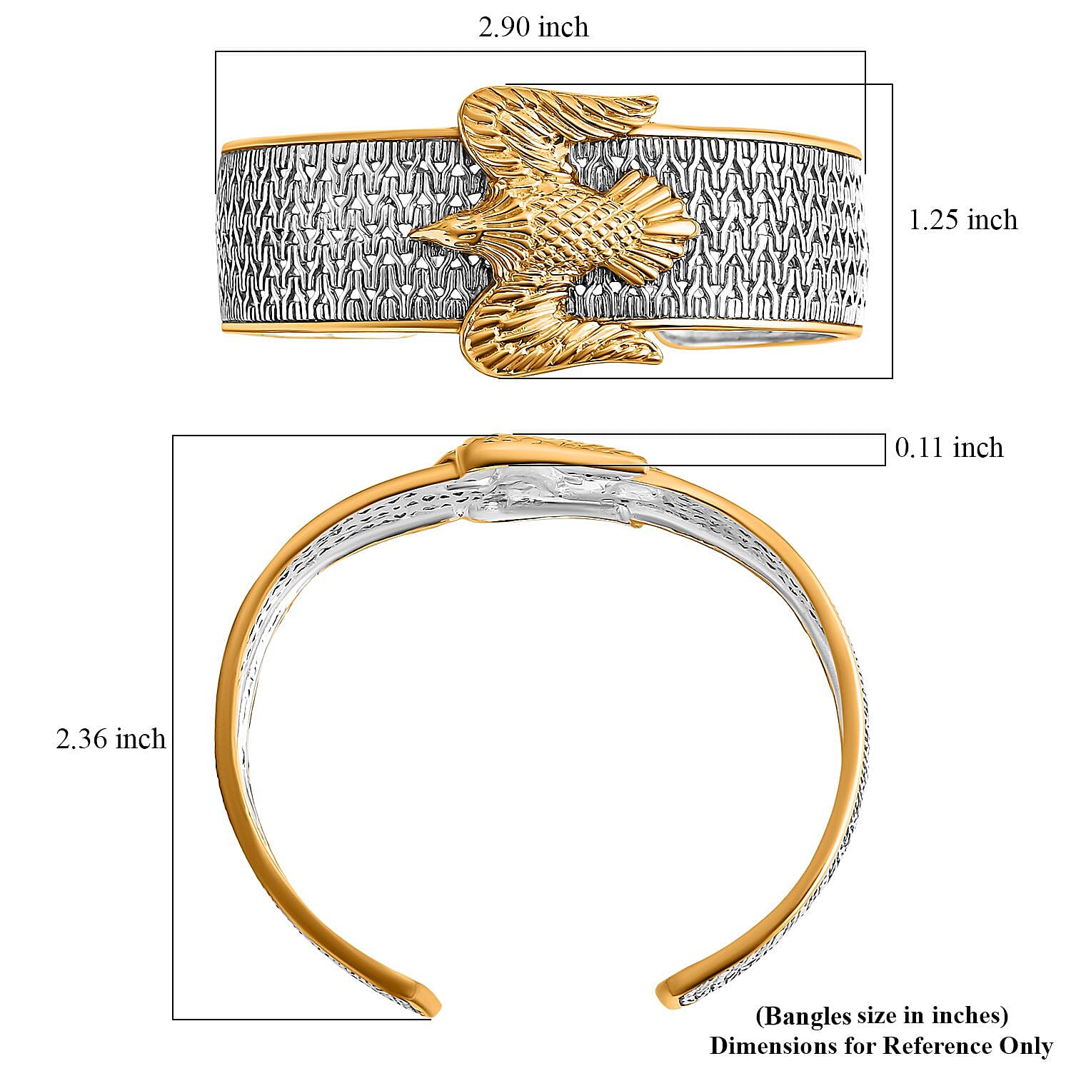 D'Joy Bali Legacy Tulang Naga Eagle Cuff Bracelet in 22K Vermeil YG Over and Sterling Silver (7.25 In) 27.80 Grams