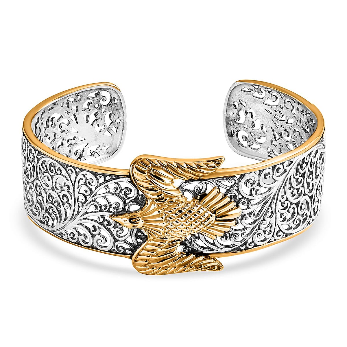  D'Joy Bali Legacy Filigree Eagle Cuff Bracelet in 22K Vermeil YG Over and Sterling Silver (7.25 In) 27.10 Grams image number 0
