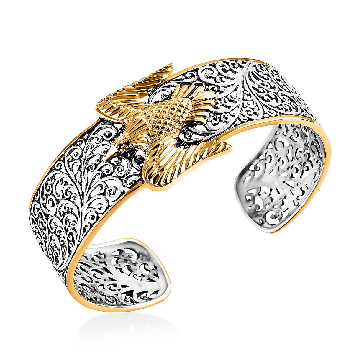  D'Joy Bali Legacy Filigree Eagle Cuff Bracelet in 22K Vermeil YG Over and Sterling Silver (7.25 In) 27.10 Grams image number 3