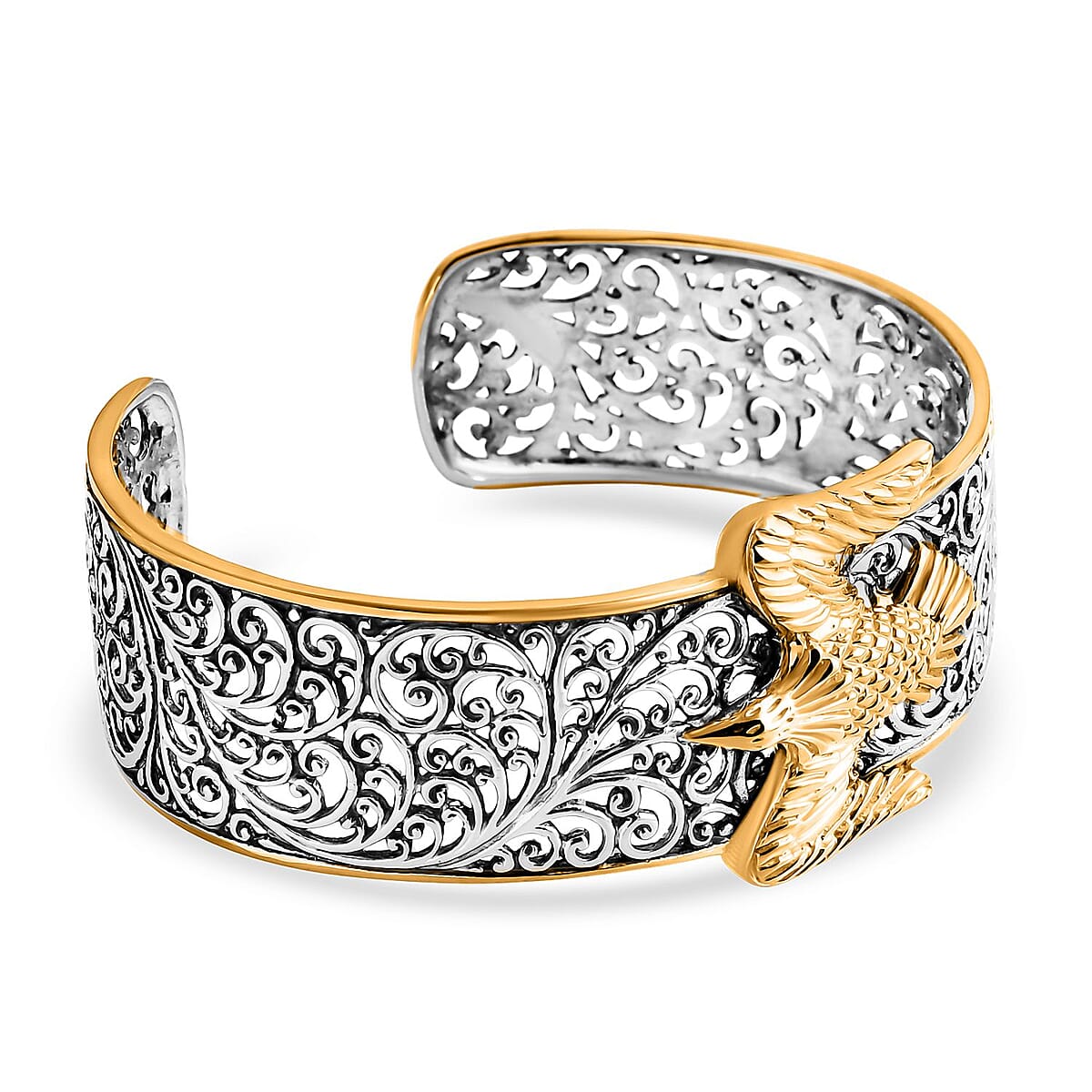  D'Joy Bali Legacy Filigree Eagle Cuff Bracelet in 22K Vermeil YG Over and Sterling Silver (7.25 In) 27.10 Grams image number 4