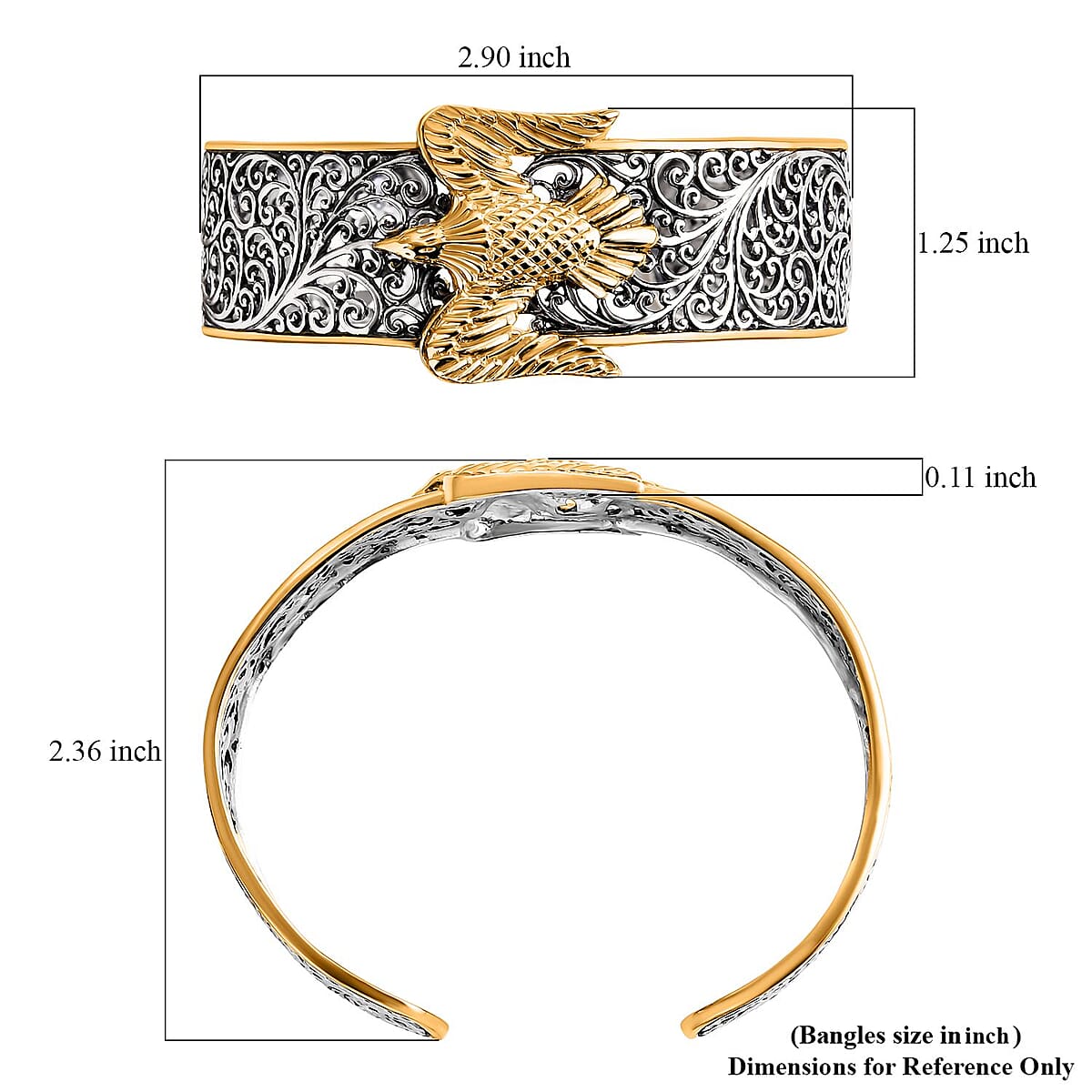  D'Joy Bali Legacy Filigree Eagle Cuff Bracelet in 22K Vermeil YG Over and Sterling Silver (7.25 In) 27.10 Grams image number 6