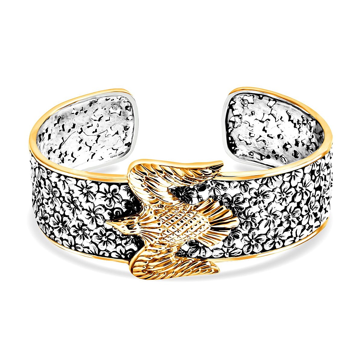  D'Joy Bali Legacy Frangipani Flower Eagle Cuff Bracelet in 22K Vermeil YG Over and Sterling Silver (7.25 In) 29.65 Grams image number 0