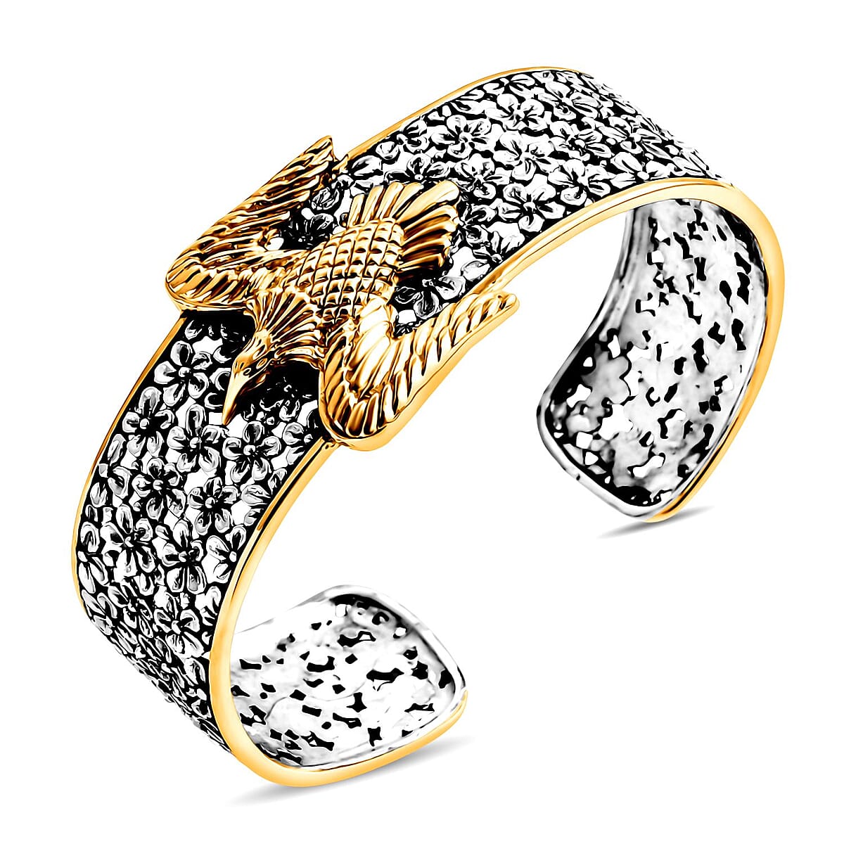  D'Joy Bali Legacy Frangipani Flower Eagle Cuff Bracelet in 22K Vermeil YG Over and Sterling Silver (7.25 In) 29.65 Grams image number 3