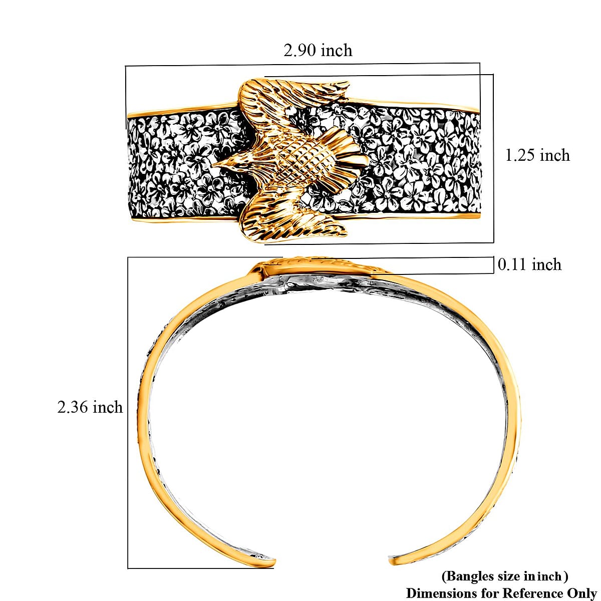  D'Joy Bali Legacy Frangipani Flower Eagle Cuff Bracelet in 22K Vermeil YG Over and Sterling Silver (7.25 In) 29.65 Grams image number 5