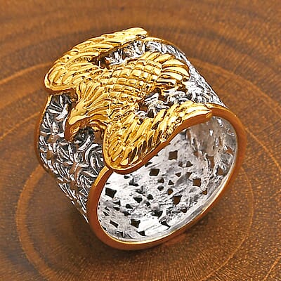  D'Joy Bali Legacy Tulang Naga Eagle Ring in 22K Vermeil YG Over and Sterling Silver (Size 10.0) 6.15 Grams