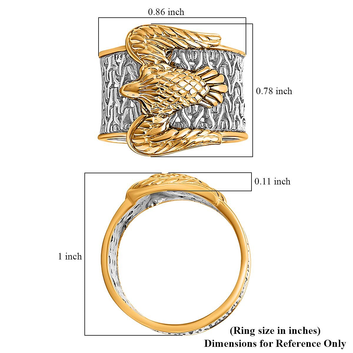 D'Joy Bali Legacy Tulang Naga Eagle Ring in 22K Vermeil YG Over and Sterling Silver (Size 10.0) 6.15 Grams