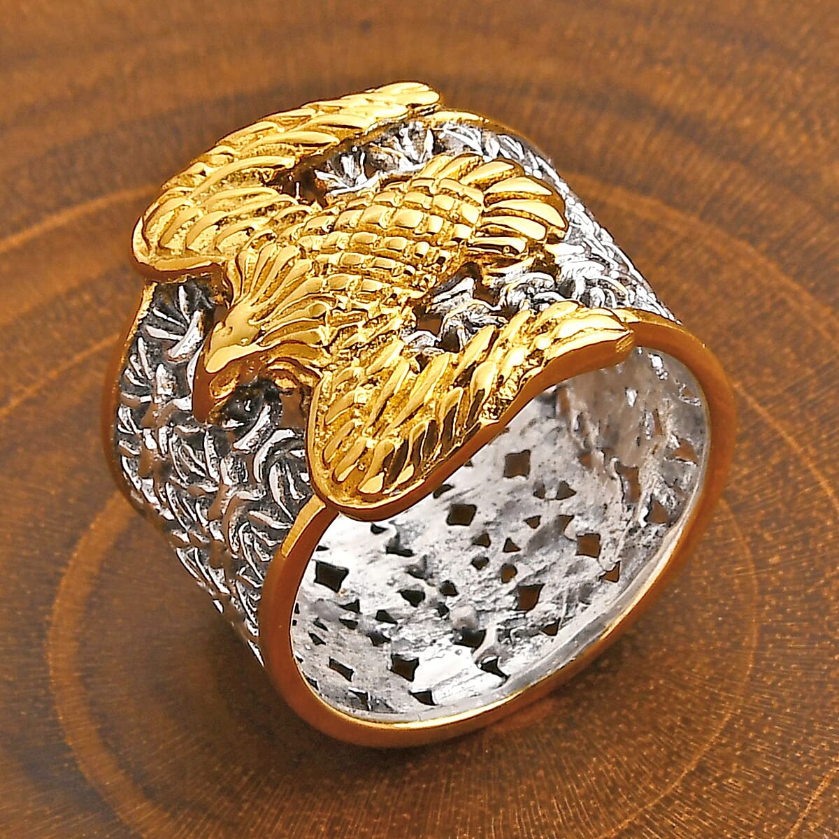 Doorbuster D'Joy Bali Legacy Tulang Naga Eagle Ring in 22K Vermeil YG Over and Sterling Silver (Size 7.0) 6.15 Grams image number 1