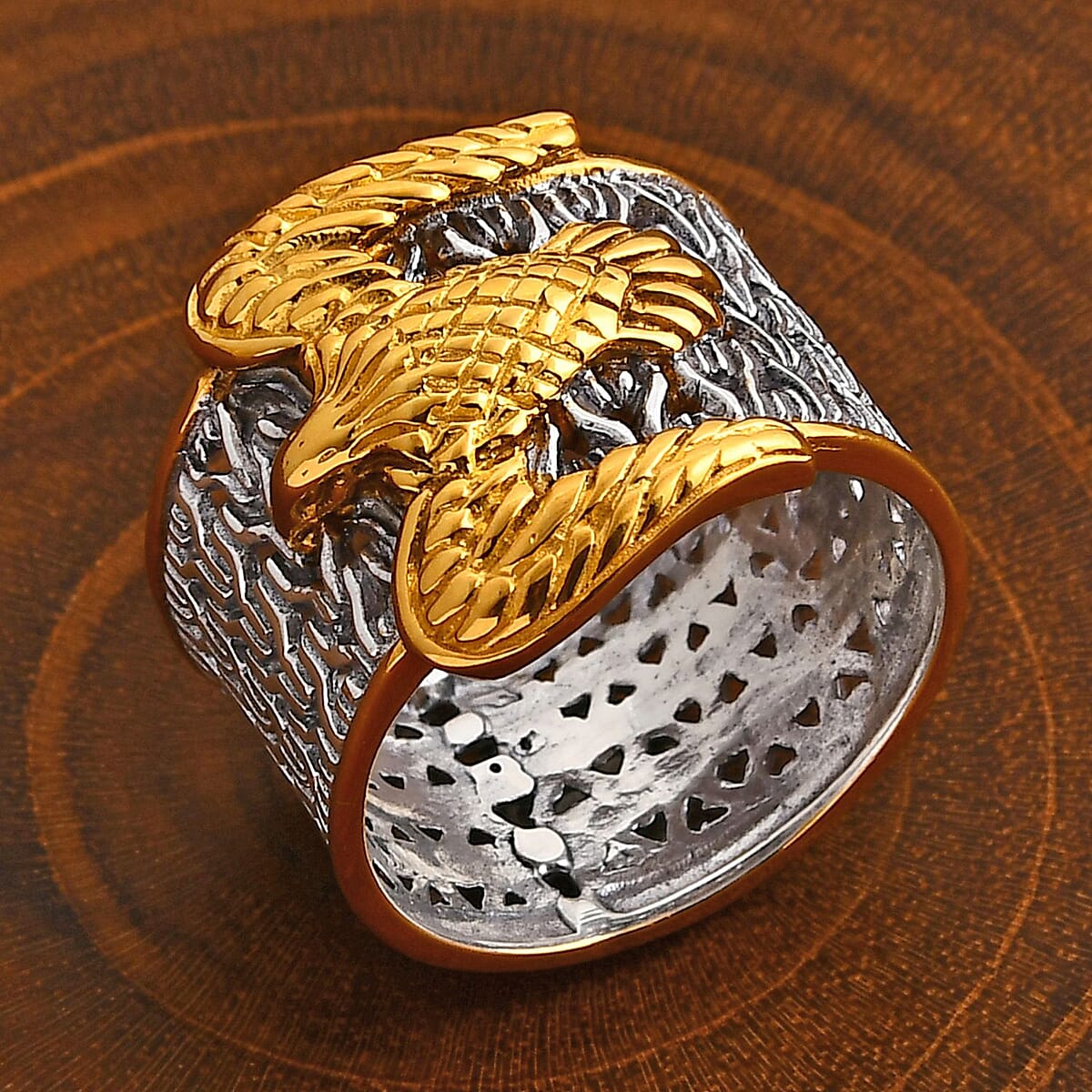  D'Joy Bali Legacy Borobudur Eagle Ring in 22K Vermeil YG Over and Sterling Silver (Size 8.0) 5.75 Grams image number 1