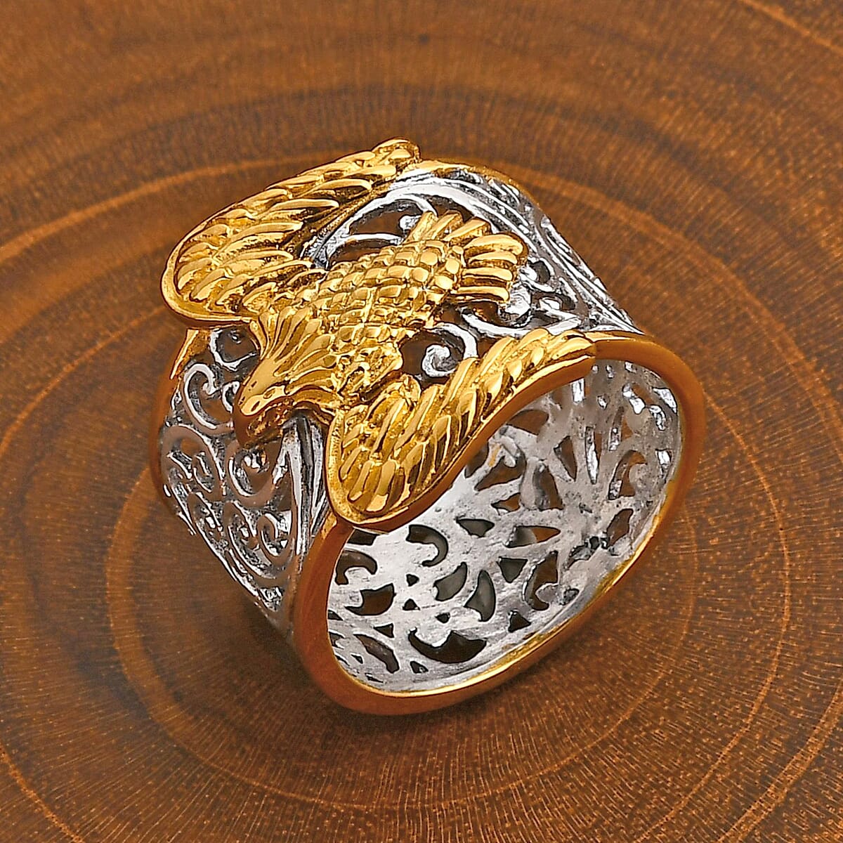  D'Joy Bali Legacy Filigree Eagle Ring in 22K Vermeil YG Over and Sterling Silver (Size 6.0) 6.20 Grams image number 1