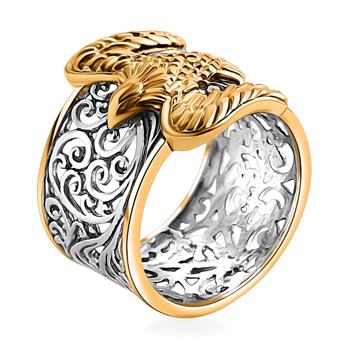  D'Joy Bali Legacy Filigree Eagle Ring in 22K Vermeil YG Over and Sterling Silver (Size 8.0) 6.20 Grams image number 3