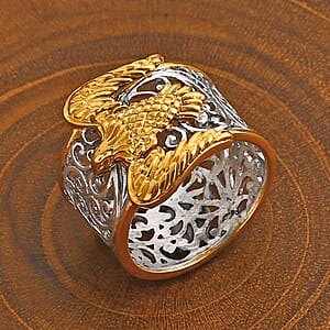  D'Joy Bali Legacy Filigree Eagle Ring in 22K Vermeil YG Over and Sterling Silver (Size 9.0) 6.20 Grams