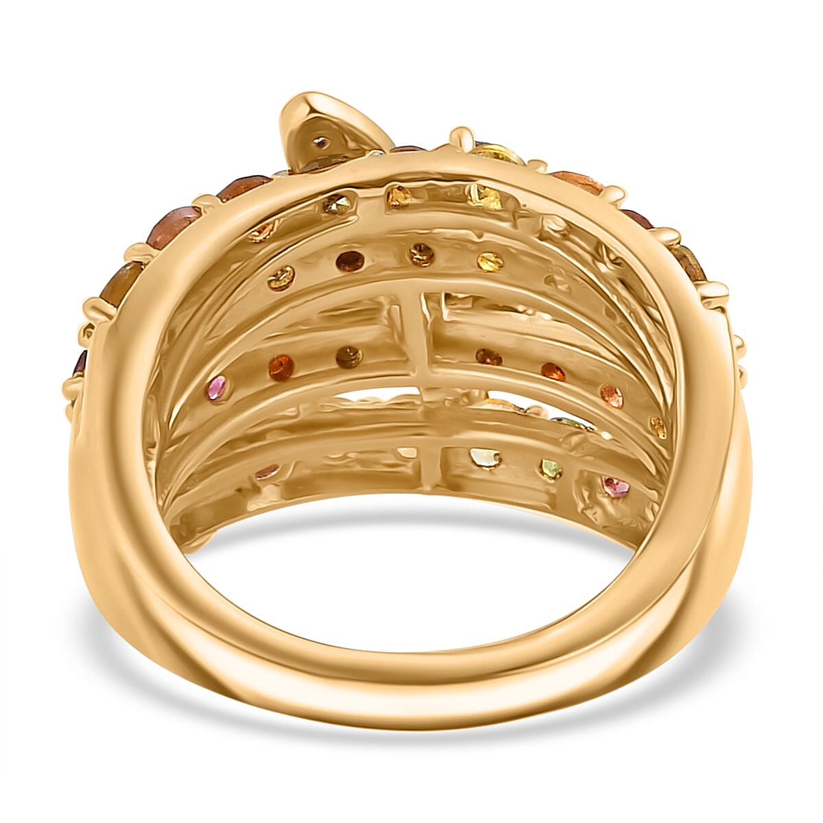 GP Trionfo Collection Multi-Tourmaline and Multi Gemstone 3.10 ctw Rainbow Dragonfly Ring in 18K Vermeil Yellow Gold Over Sterling Silver (Size 10.0)
