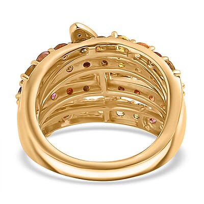 GP Trionfo Collection Multi-Tourmaline and Multi Gemstone 3.10 ctw Rainbow Dragonfly Ring in 18K Vermeil Yellow Gold Over Sterling Silver (Size 10.0)