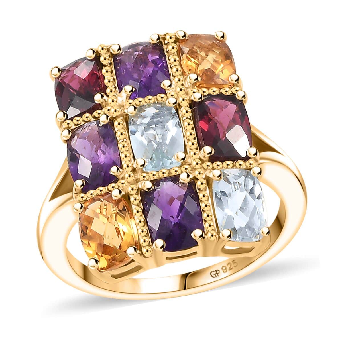 GP Multi Gemstone Ring in 18K Vermeil YG Over Sterling Silver (Size 10.0) 5.00 ctw image number 0