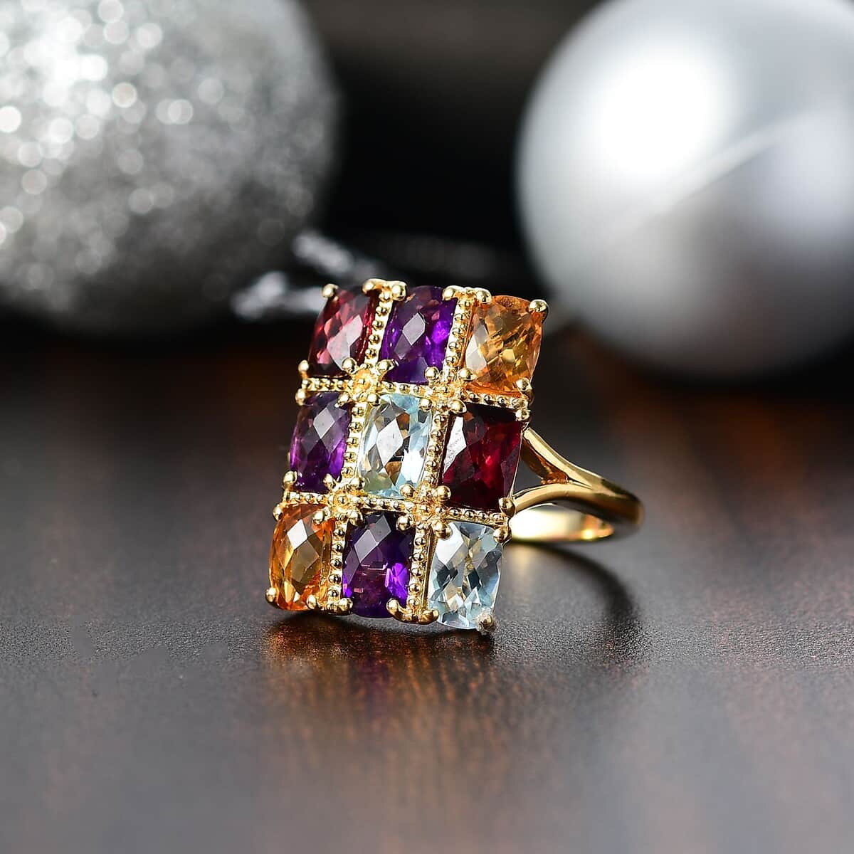 GP Multi Gemstone Ring in 18K Vermeil YG Over Sterling Silver (Size 10.0) 5.00 ctw image number 1