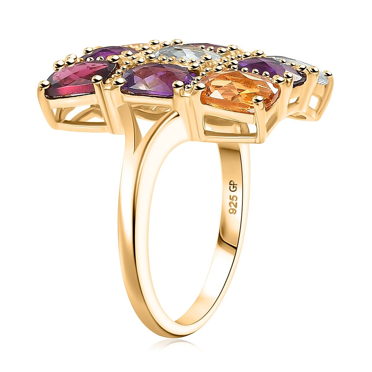 GP Royal Art Deco Collection Multi Gemstone Ring in 18K Vermeil YG Over Sterling Silver (Size 7.0) 5.00 ctw