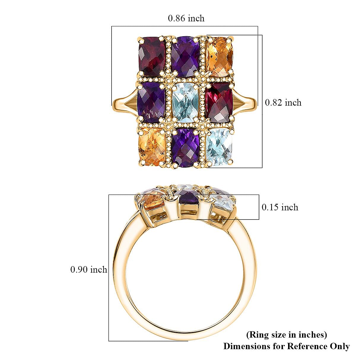 GP Royal Art Deco Collection Multi Gemstone Ring in 18K Vermeil YG Over Sterling Silver (Size 7.0) 5.00 ctw