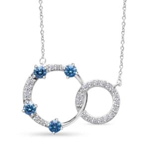 Luxuriant Lab Grown Blue and White Diamond (SI) 1.00 ctw Circle Necklace in Platinum Over Sterling Silver 18 Inches