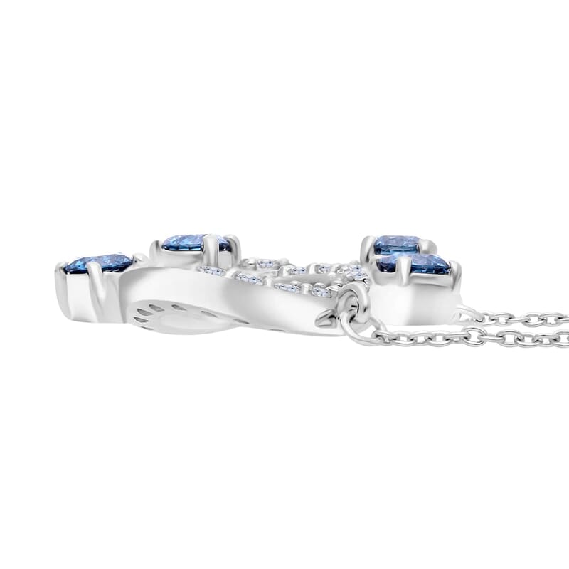 Luxuriant Lab Grown Blue and White Diamond (SI) 1.00 ctw Circle Necklace in Platinum Over Sterling Silver 18 Inches