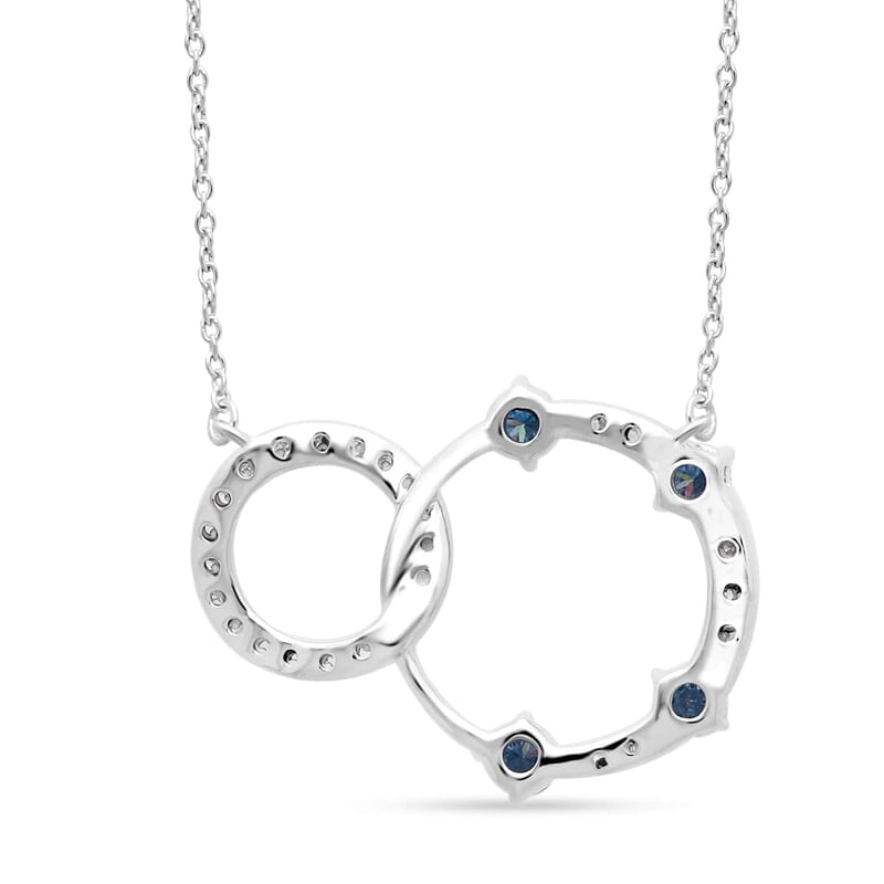 Luxuriant Lab Grown Blue and White Diamond (SI) 1.00 ctw Circle Necklace in Platinum Over Sterling Silver 18 Inches