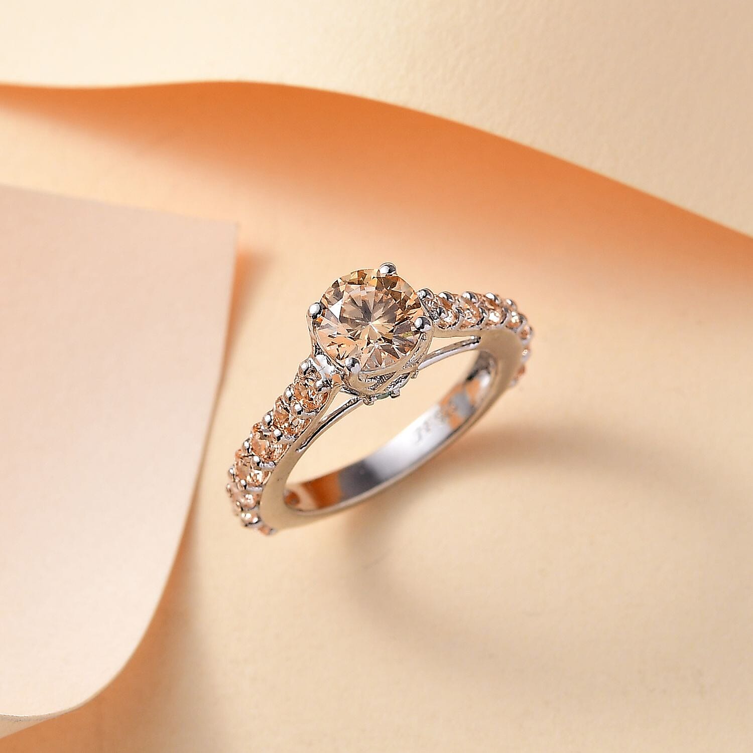J Francis Embellished with Amber, Mint Green and Champagne Zirconia by Swarovski 3.60 ctw Crown Ring in Rhodium Over Sterling Silver (Size 10.0) 
