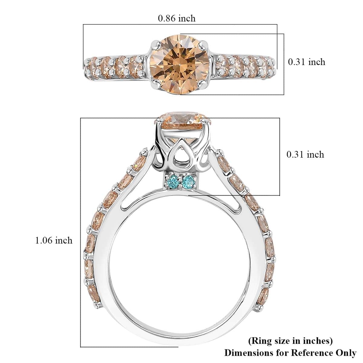 J Francis Embellished with Amber, Mint Green and Champagne Zirconia by Swarovski Crown Ring in Rhodium Over Sterling Silver (Size 10.0) 3.60 ctw image number 5