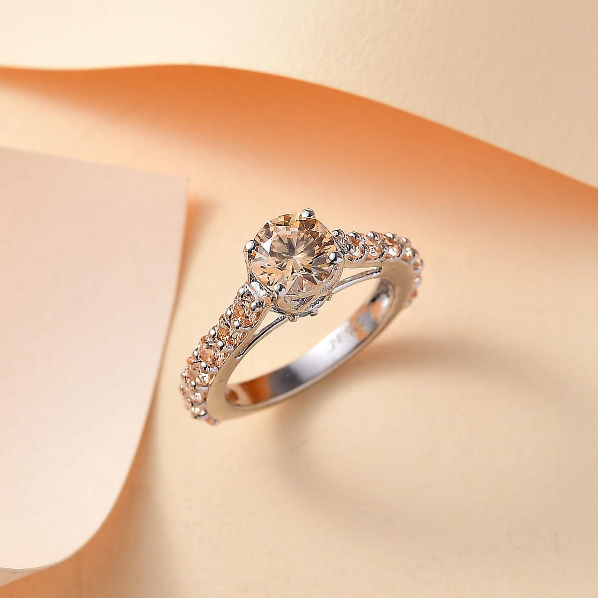 J Francis Embellished with Amber, Mint Green and Champagne Zirconia by Swarovski 3.60 ctw Crown Ring in Rhodium Over Sterling Silver (Size 7.0) image number 1