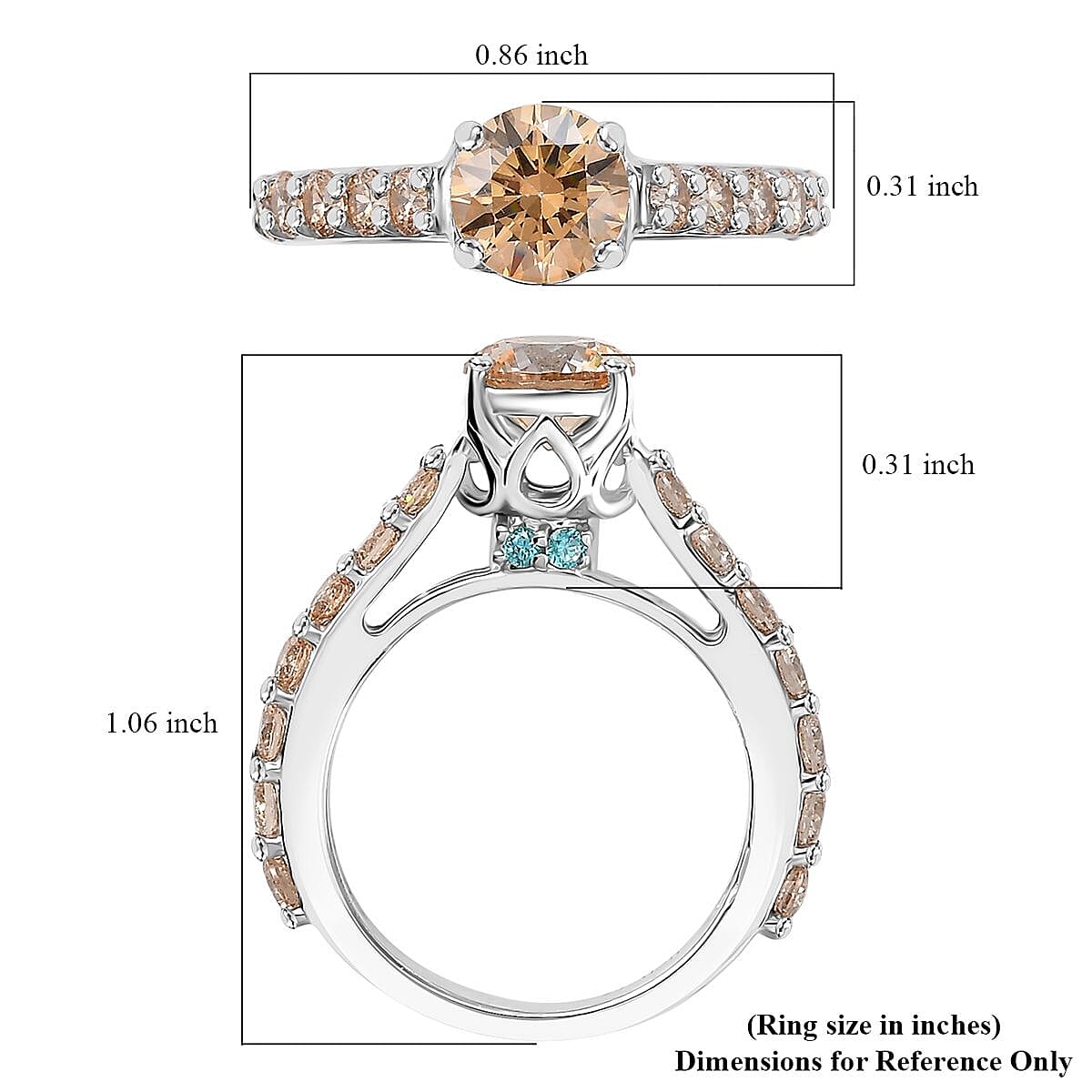 J Francis Embellished with Amber, Mint Green and Champagne Zirconia by Swarovski 3.60 ctw Crown Ring in Rhodium Over Sterling Silver (Size 7.0) image number 5