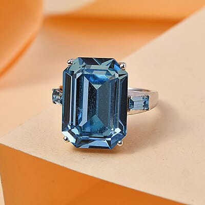 J Francis Embellished with Aquamarine Color Crystal by Swarovski Beauty of Ocean Ring in Rhodium Over Sterling Silver (Size 10.0)