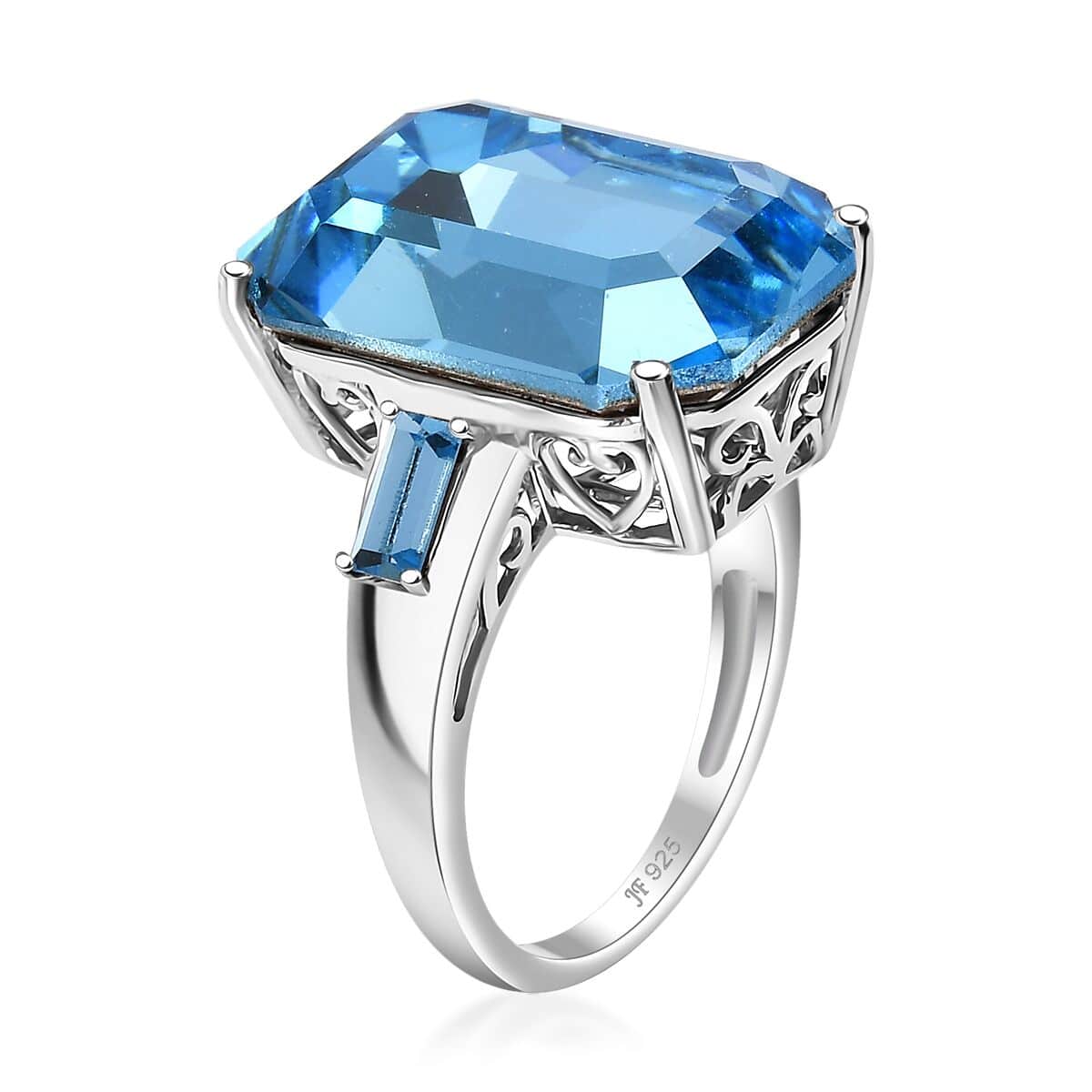 J Francis Embellished with Aquamarine Color Crystal by Swarovski Ring in Rhodium Over Sterling Silver (Size 10.0) 13.30 ctw image number 3