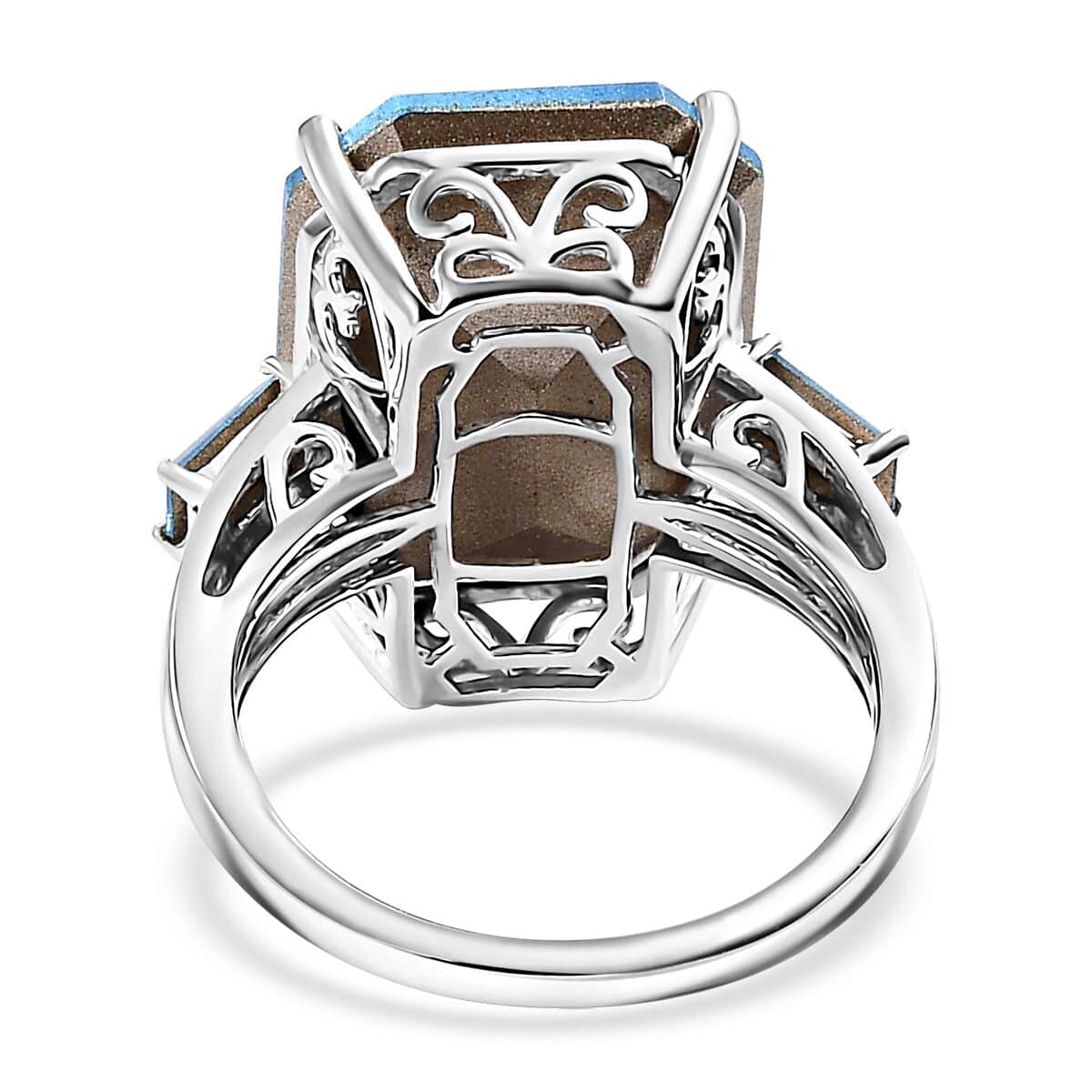 J Francis Embellished with Aquamarine Color Crystal by Swarovski Ring in Rhodium Over Sterling Silver (Size 10.0) 13.30 ctw image number 4