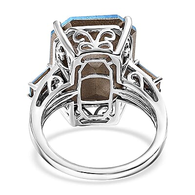 J Francis Embellished with Aquamarine Color Crystal by Swarovski Beauty of Ocean Ring in Rhodium Over Sterling Silver (Size 10.0)