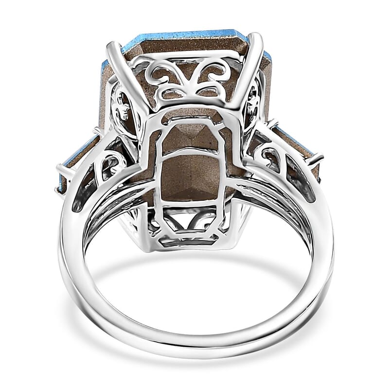 J Francis Embellished with Aquamarine Color Crystal by Swarovski Beauty of Ocean Ring in Rhodium Over Sterling Silver (Size 10.0)