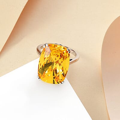 J Francis Embellished with Light Color Topaz Crystal by Swarovski Solitaire Ring in Rhodium Over Sterling Silver (Size 10.0)