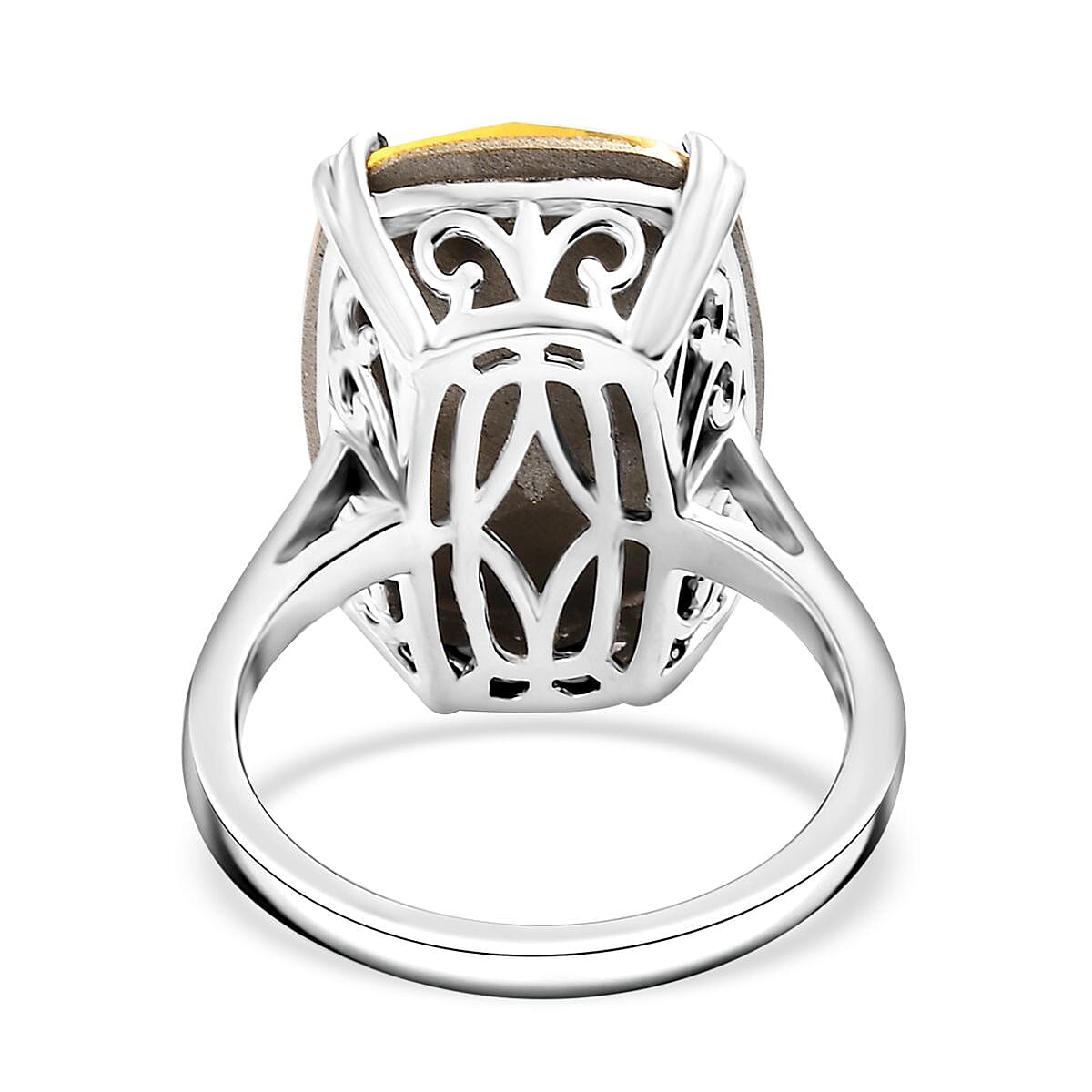 J Francis Embellished with Light Color Topaz Crystal by Swarovski Solitaire Ring in Rhodium Over Sterling Silver (Size 10.0)