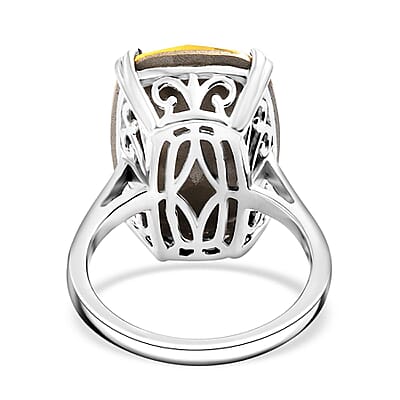 J Francis Embellished with Light Color Topaz Crystal by Swarovski Solitaire Ring in Rhodium Over Sterling Silver (Size 10.0)