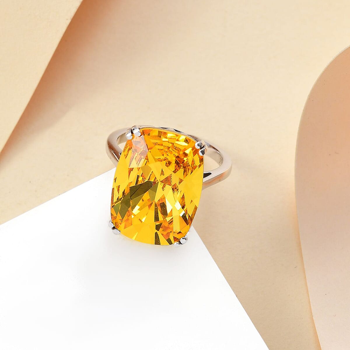 J Francis Embellished with Light Color Topaz Crystal by Swarovski Solitaire Ring in Rhodium Over Sterling Silver (Size 7.0) image number 1