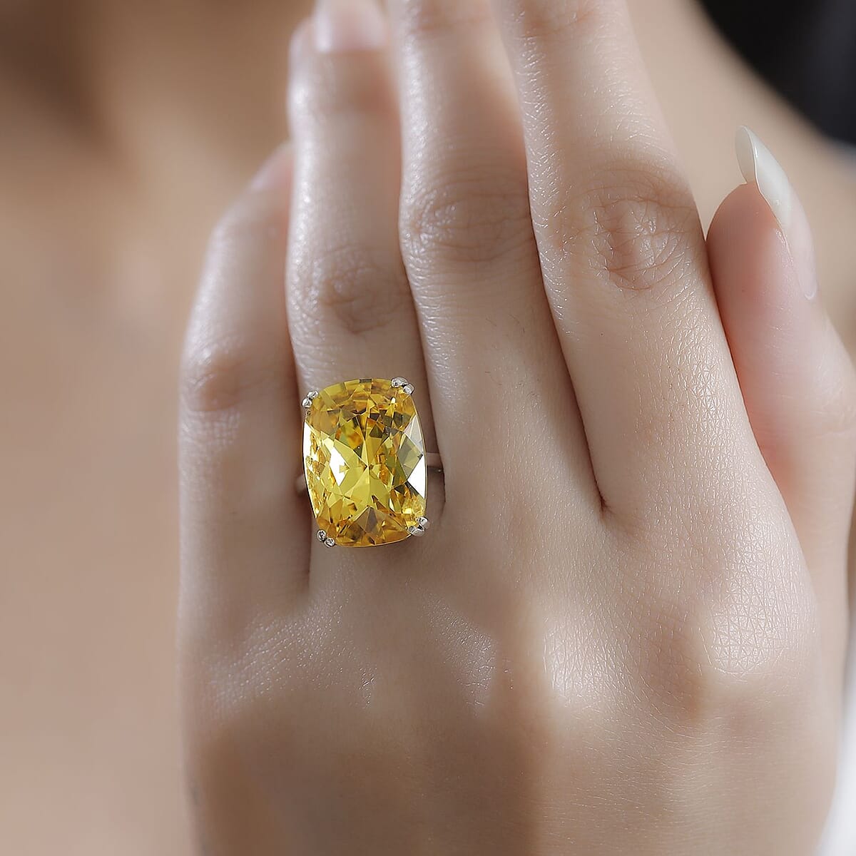 J Francis Embellished with Light Color Topaz Crystal by Swarovski Solitaire Ring in Rhodium Over Sterling Silver (Size 7.0) image number 2