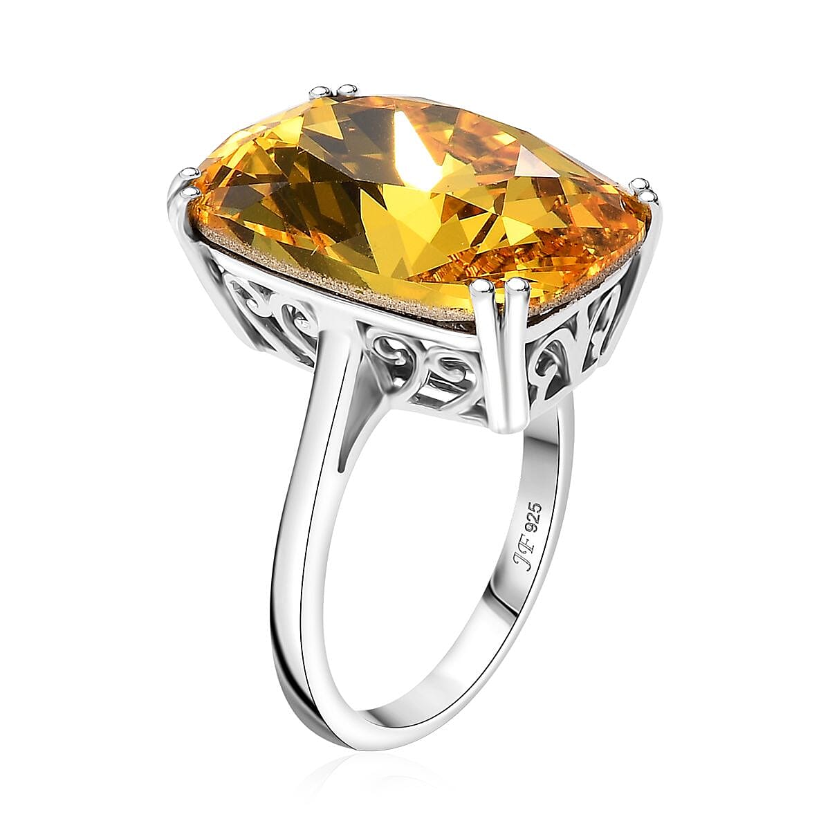 J Francis Embellished with Light Color Topaz Crystal by Swarovski Solitaire Ring in Rhodium Over Sterling Silver (Size 7.0) image number 3